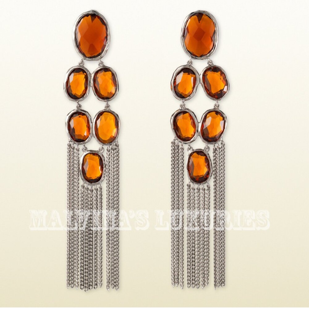 GUCCI EARRINGS RAINDROP COLLECTION STERLING SILVER ORANGE STONES